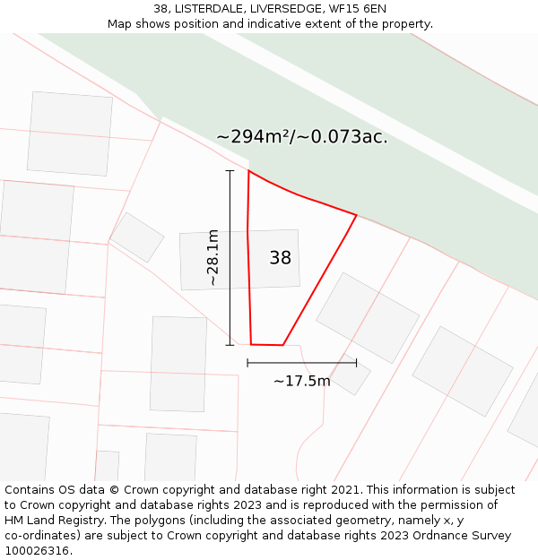 38, LISTERDALE, LIVERSEDGE, WF15 6EN: Plot and title map