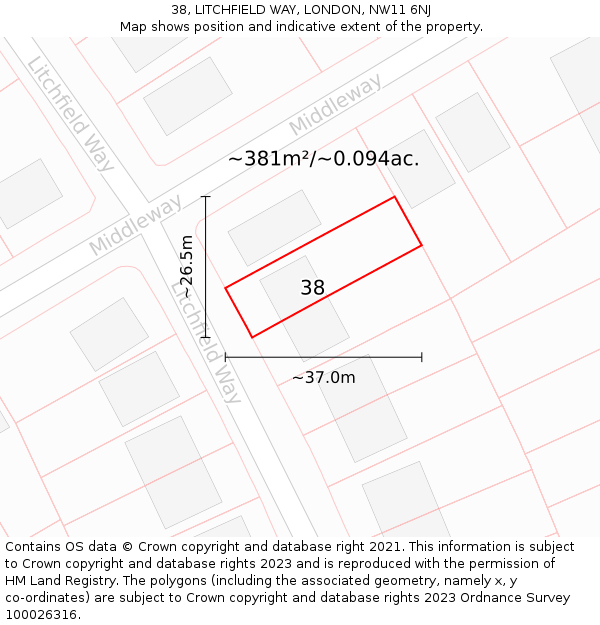 38, LITCHFIELD WAY, LONDON, NW11 6NJ: Plot and title map