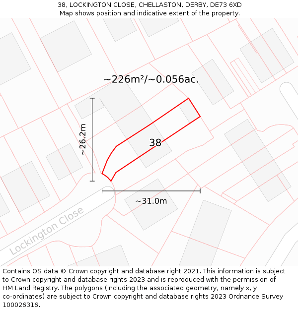 38, LOCKINGTON CLOSE, CHELLASTON, DERBY, DE73 6XD: Plot and title map