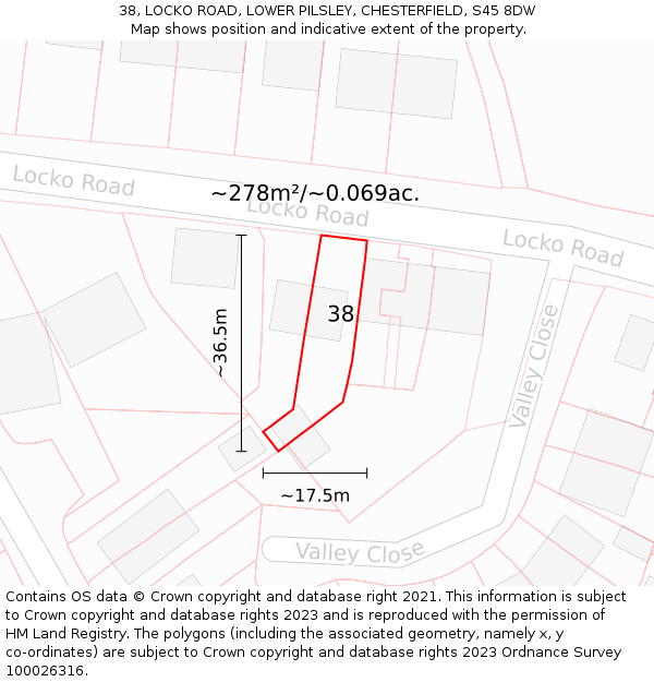 38, LOCKO ROAD, LOWER PILSLEY, CHESTERFIELD, S45 8DW: Plot and title map