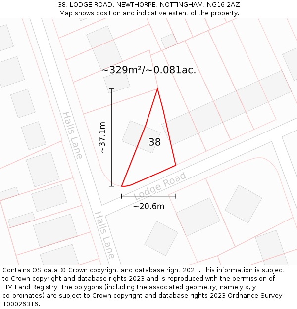 38, LODGE ROAD, NEWTHORPE, NOTTINGHAM, NG16 2AZ: Plot and title map