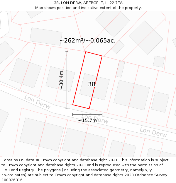 38, LON DERW, ABERGELE, LL22 7EA: Plot and title map