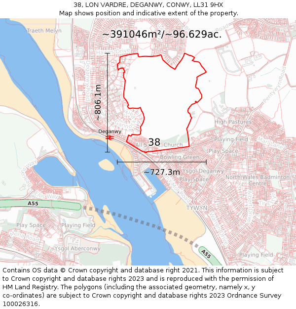 38, LON VARDRE, DEGANWY, CONWY, LL31 9HX: Plot and title map