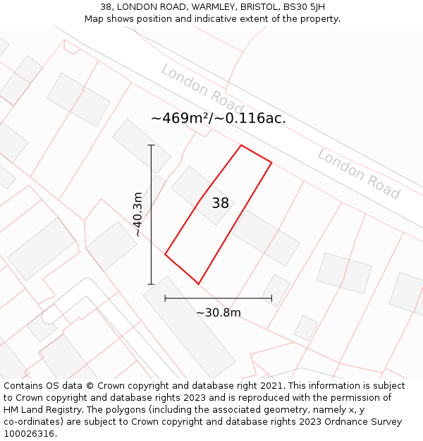 38, LONDON ROAD, WARMLEY, BRISTOL, BS30 5JH: Plot and title map