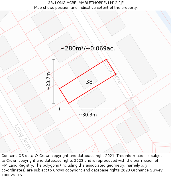 38, LONG ACRE, MABLETHORPE, LN12 1JF: Plot and title map