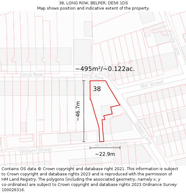 38, LONG ROW, BELPER, DE56 1DS: Plot and title map