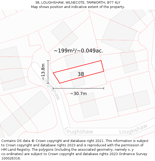 38, LOUGHSHAW, WILNECOTE, TAMWORTH, B77 4LY: Plot and title map