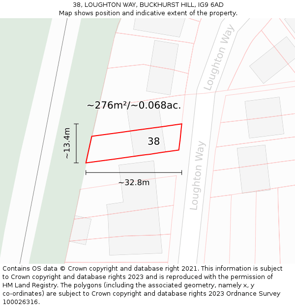 38, LOUGHTON WAY, BUCKHURST HILL, IG9 6AD: Plot and title map