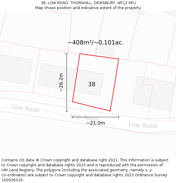 38, LOW ROAD, THORNHILL, DEWSBURY, WF12 0PU: Plot and title map