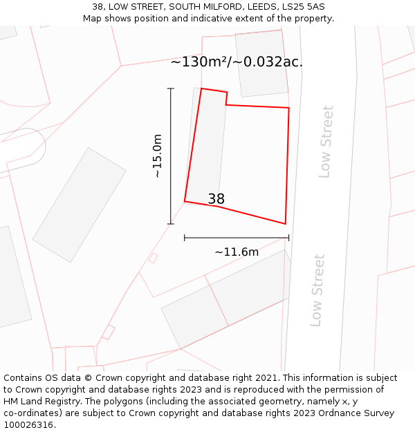 38, LOW STREET, SOUTH MILFORD, LEEDS, LS25 5AS: Plot and title map