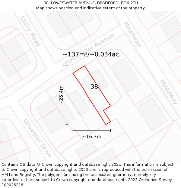 38, LOWESWATER AVENUE, BRADFORD, BD6 2TH: Plot and title map