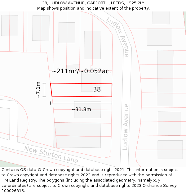 38, LUDLOW AVENUE, GARFORTH, LEEDS, LS25 2LY: Plot and title map