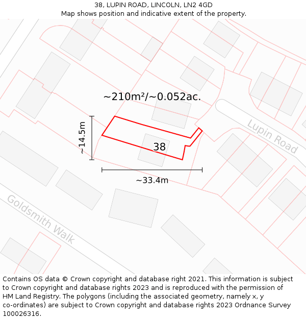38, LUPIN ROAD, LINCOLN, LN2 4GD: Plot and title map