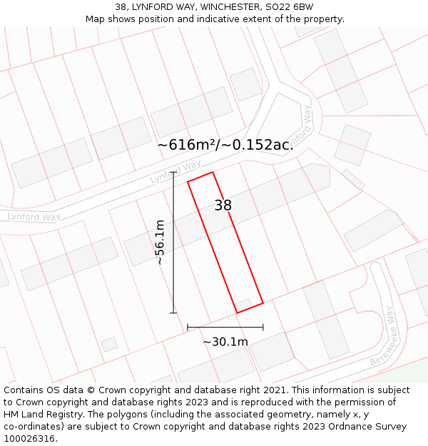 38, LYNFORD WAY, WINCHESTER, SO22 6BW: Plot and title map