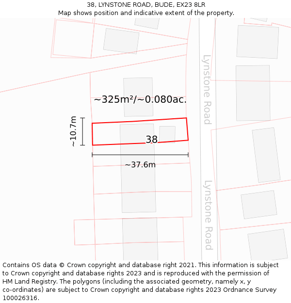 38, LYNSTONE ROAD, BUDE, EX23 8LR: Plot and title map