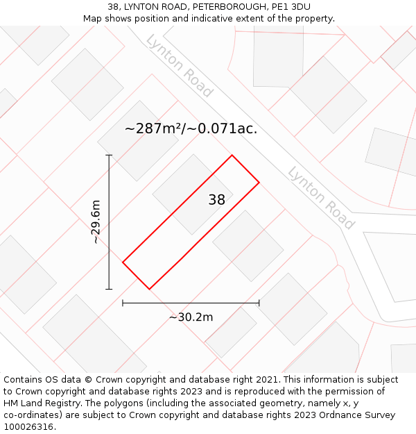 38, LYNTON ROAD, PETERBOROUGH, PE1 3DU: Plot and title map