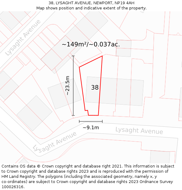 38, LYSAGHT AVENUE, NEWPORT, NP19 4AH: Plot and title map