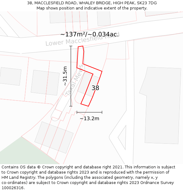38, MACCLESFIELD ROAD, WHALEY BRIDGE, HIGH PEAK, SK23 7DG: Plot and title map