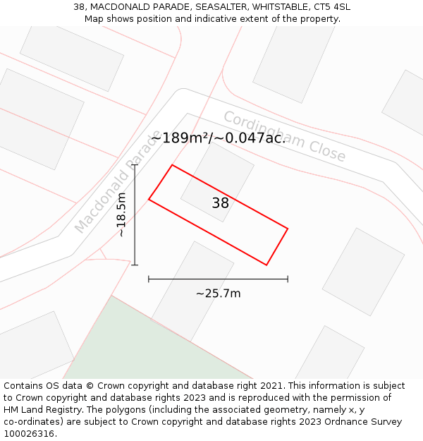 38, MACDONALD PARADE, SEASALTER, WHITSTABLE, CT5 4SL: Plot and title map