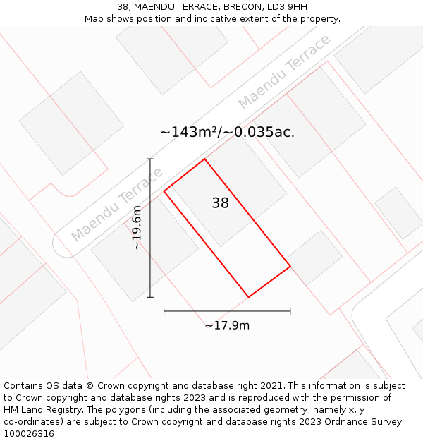 38, MAENDU TERRACE, BRECON, LD3 9HH: Plot and title map
