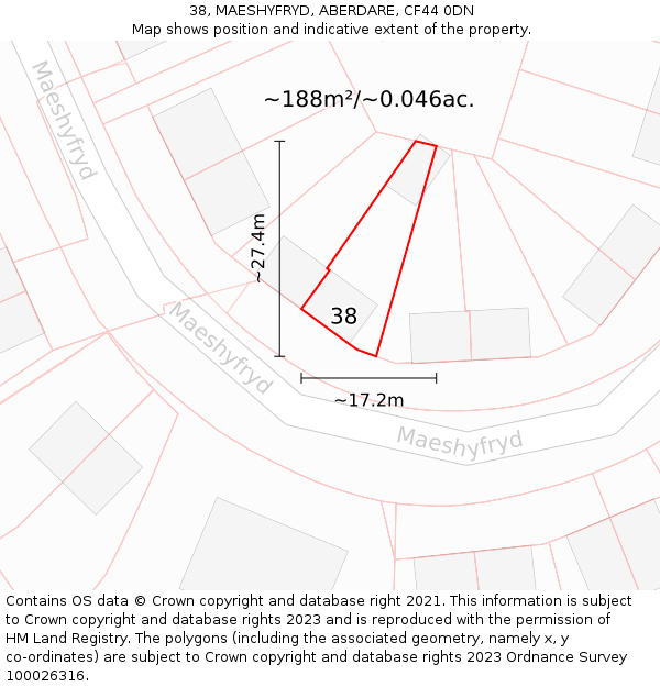 38, MAESHYFRYD, ABERDARE, CF44 0DN: Plot and title map