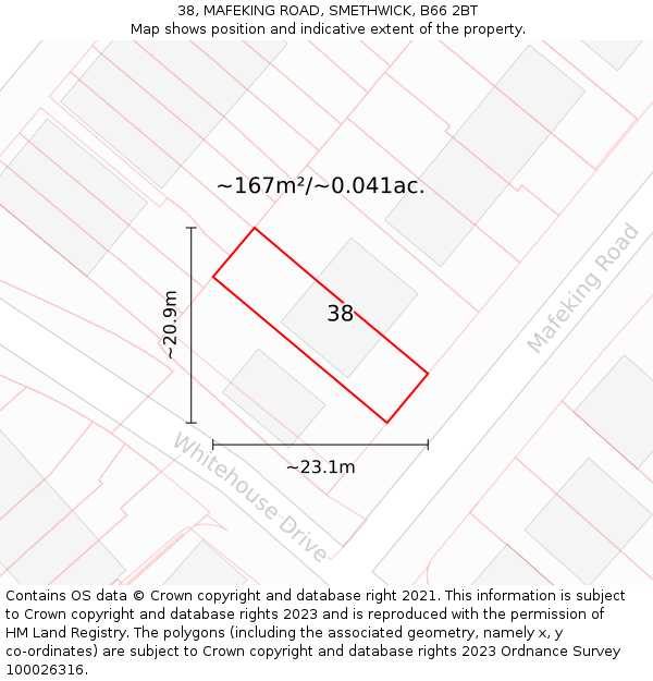 38, MAFEKING ROAD, SMETHWICK, B66 2BT: Plot and title map