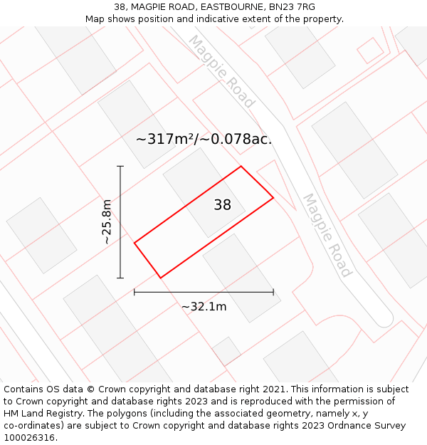 38, MAGPIE ROAD, EASTBOURNE, BN23 7RG: Plot and title map