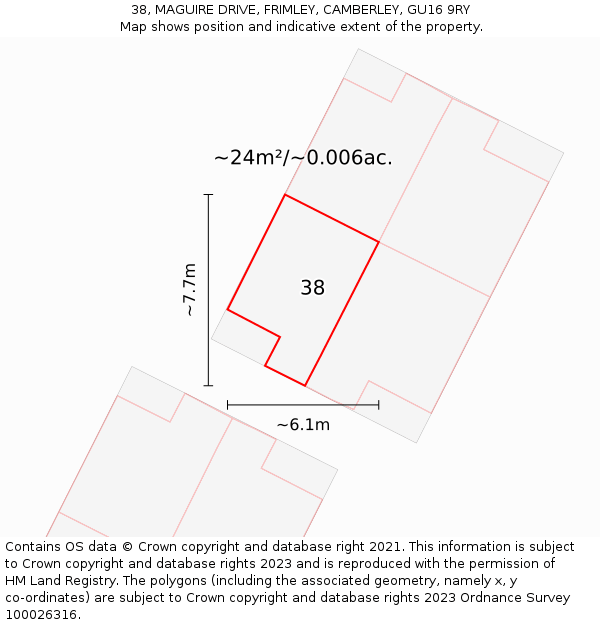 38, MAGUIRE DRIVE, FRIMLEY, CAMBERLEY, GU16 9RY: Plot and title map