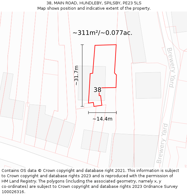38, MAIN ROAD, HUNDLEBY, SPILSBY, PE23 5LS: Plot and title map