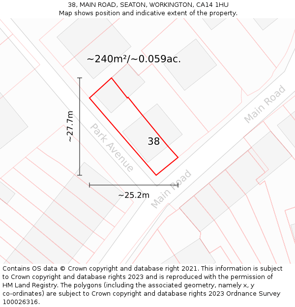 38, MAIN ROAD, SEATON, WORKINGTON, CA14 1HU: Plot and title map