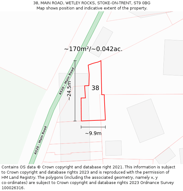 38, MAIN ROAD, WETLEY ROCKS, STOKE-ON-TRENT, ST9 0BG: Plot and title map