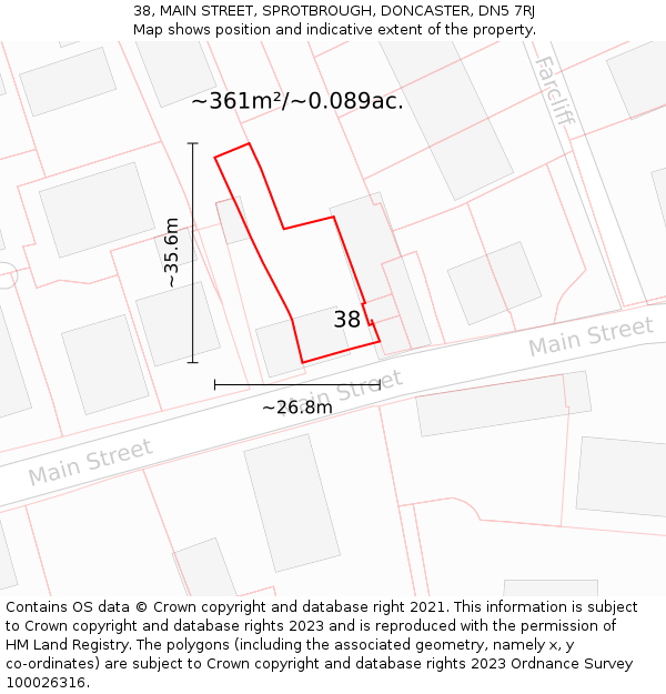 38, MAIN STREET, SPROTBROUGH, DONCASTER, DN5 7RJ: Plot and title map