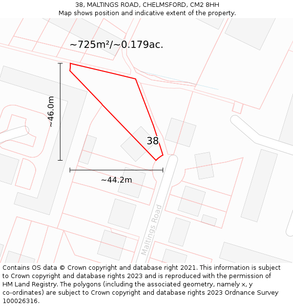 38, MALTINGS ROAD, CHELMSFORD, CM2 8HH: Plot and title map