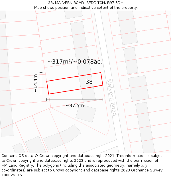 38, MALVERN ROAD, REDDITCH, B97 5DH: Plot and title map