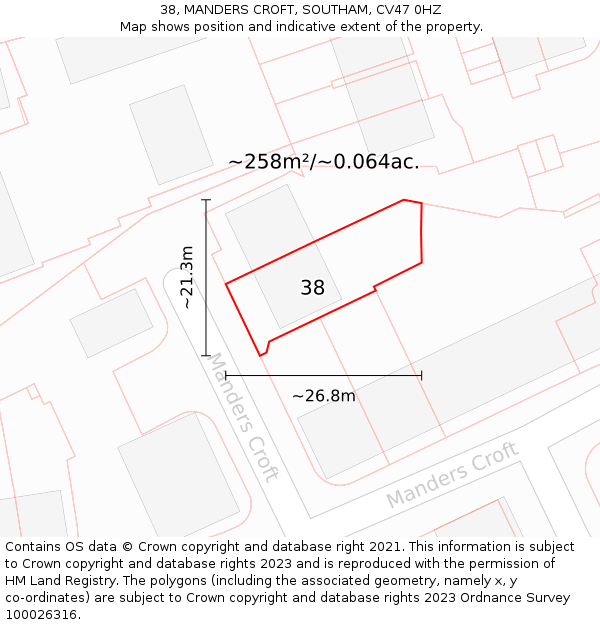 38, MANDERS CROFT, SOUTHAM, CV47 0HZ: Plot and title map