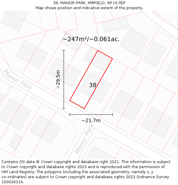 38, MANOR PARK, MIRFIELD, WF14 0EP: Plot and title map