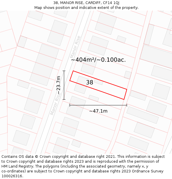 38, MANOR RISE, CARDIFF, CF14 1QJ: Plot and title map