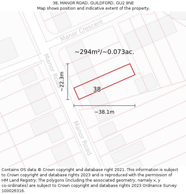 38, MANOR ROAD, GUILDFORD, GU2 9NE: Plot and title map
