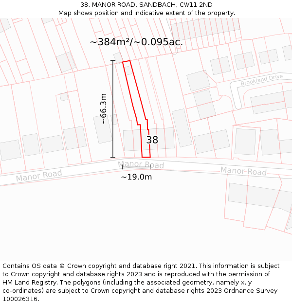 38, MANOR ROAD, SANDBACH, CW11 2ND: Plot and title map