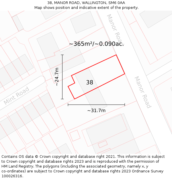 38, MANOR ROAD, WALLINGTON, SM6 0AA: Plot and title map