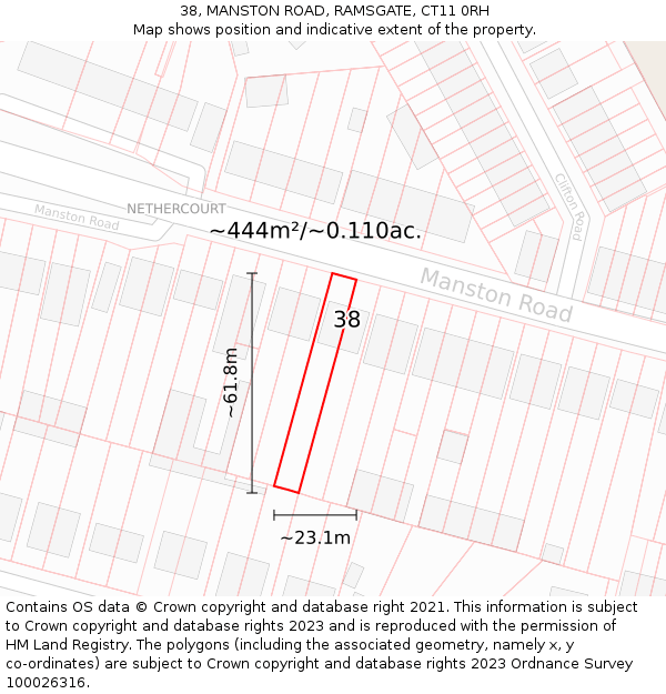 38, MANSTON ROAD, RAMSGATE, CT11 0RH: Plot and title map