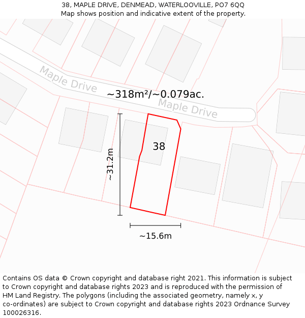 38, MAPLE DRIVE, DENMEAD, WATERLOOVILLE, PO7 6QQ: Plot and title map