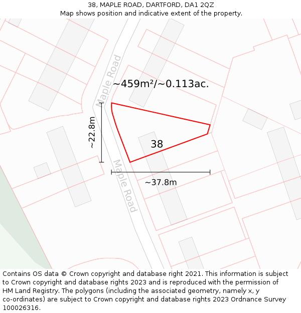 38, MAPLE ROAD, DARTFORD, DA1 2QZ: Plot and title map