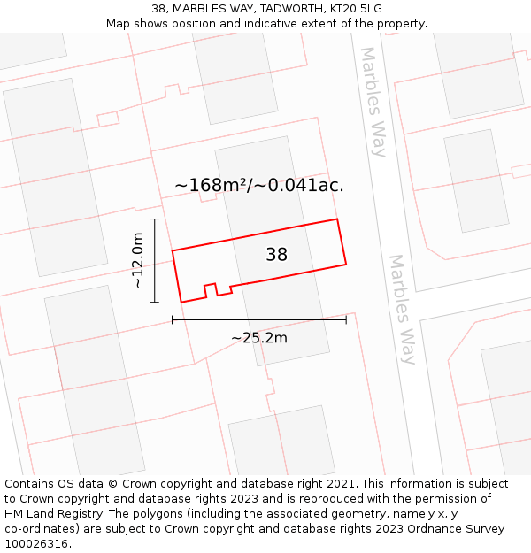 38, MARBLES WAY, TADWORTH, KT20 5LG: Plot and title map