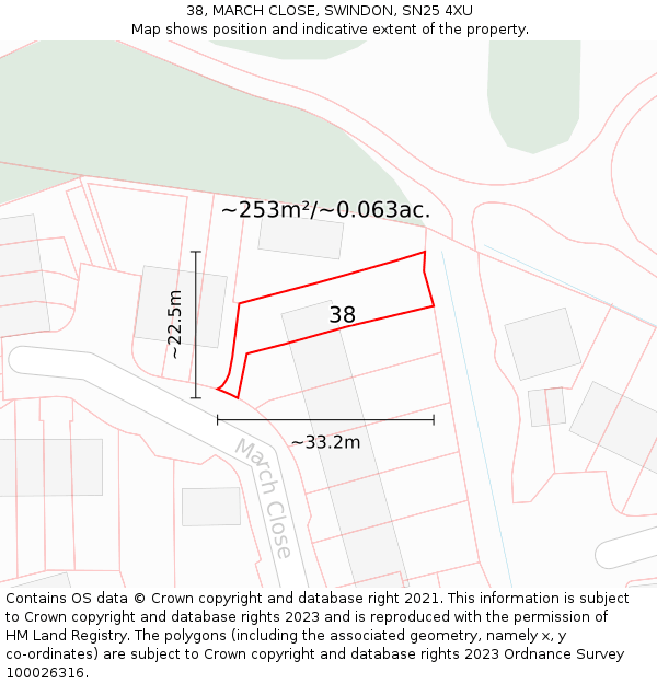 38, MARCH CLOSE, SWINDON, SN25 4XU: Plot and title map