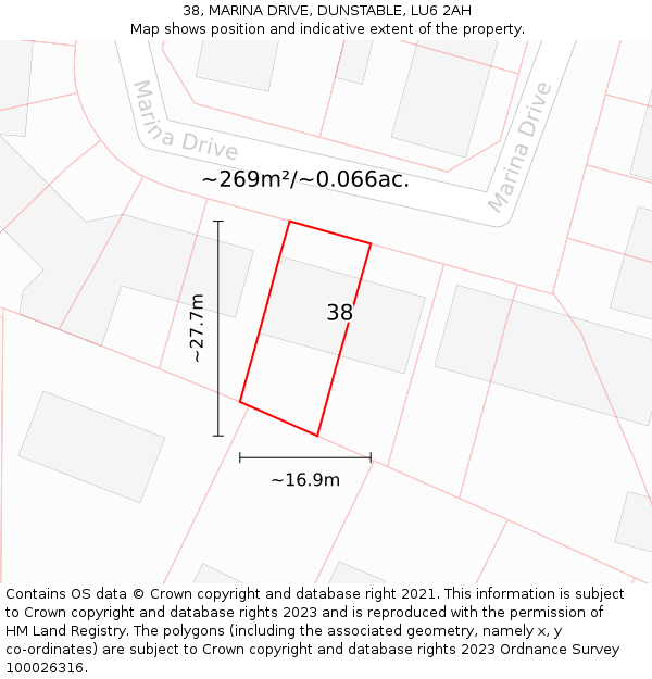 38, MARINA DRIVE, DUNSTABLE, LU6 2AH: Plot and title map