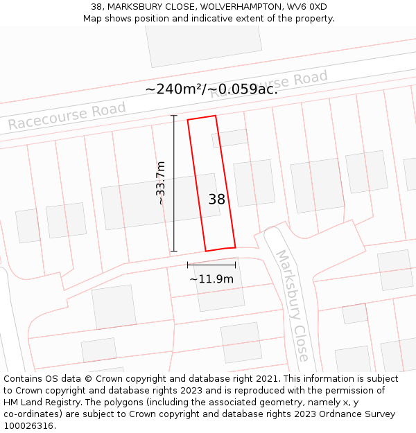38, MARKSBURY CLOSE, WOLVERHAMPTON, WV6 0XD: Plot and title map