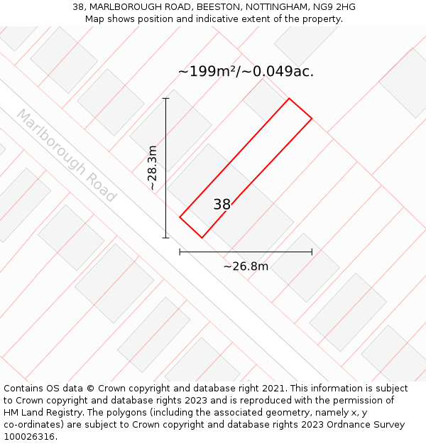 38, MARLBOROUGH ROAD, BEESTON, NOTTINGHAM, NG9 2HG: Plot and title map