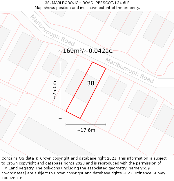 38, MARLBOROUGH ROAD, PRESCOT, L34 6LE: Plot and title map