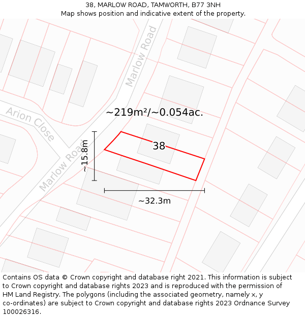 38, MARLOW ROAD, TAMWORTH, B77 3NH: Plot and title map